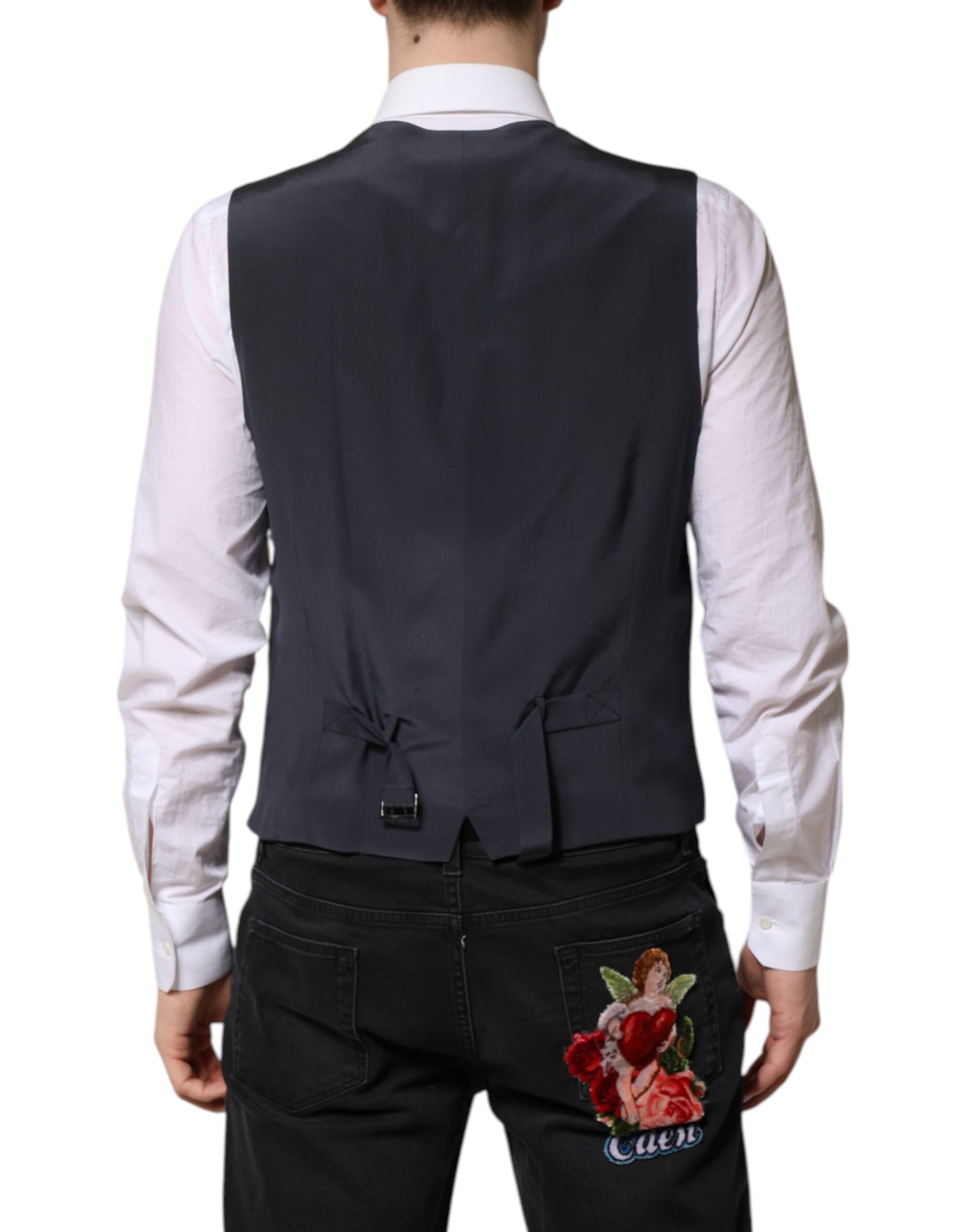 Dolce & Gabbana Gray Plaid Wool Formal Waistcoat Vest