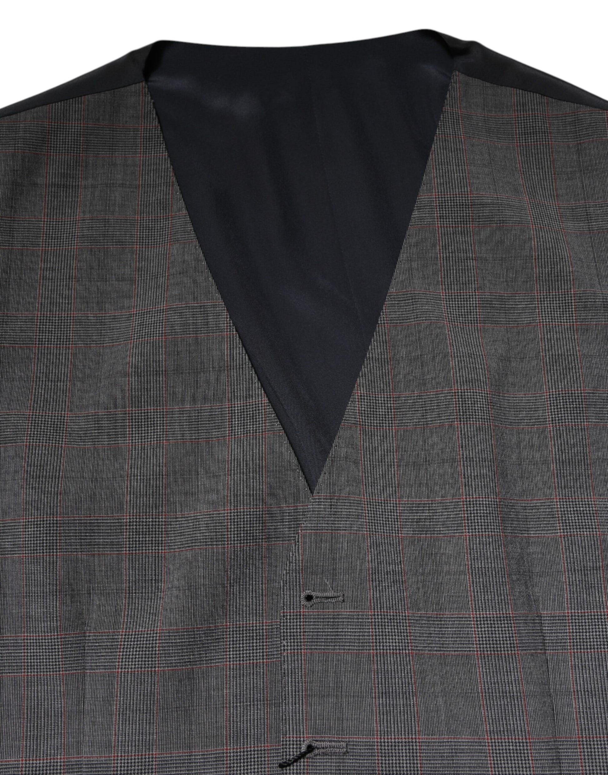 Dolce & Gabbana Gray Plaid Wool Formal Waistcoat Vest
