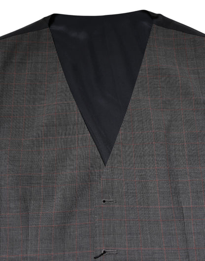 Dolce & Gabbana Gray Plaid Wool Formal Waistcoat Vest