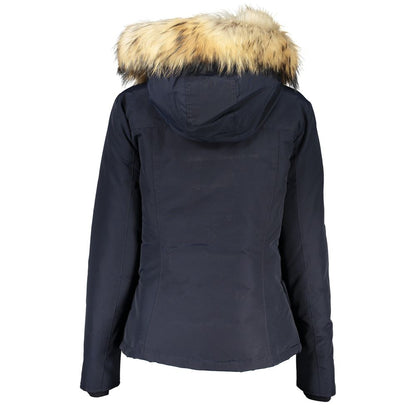 Woolrich Blue Cotton Jacket with Hood and Removable Fur