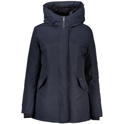 Woolrich Blue Cotton Long Sleeved Jacket with Hood