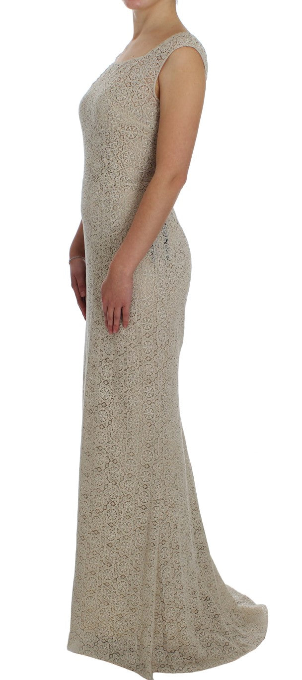  - Elegant Beige Floral Cutout Maxi Dress