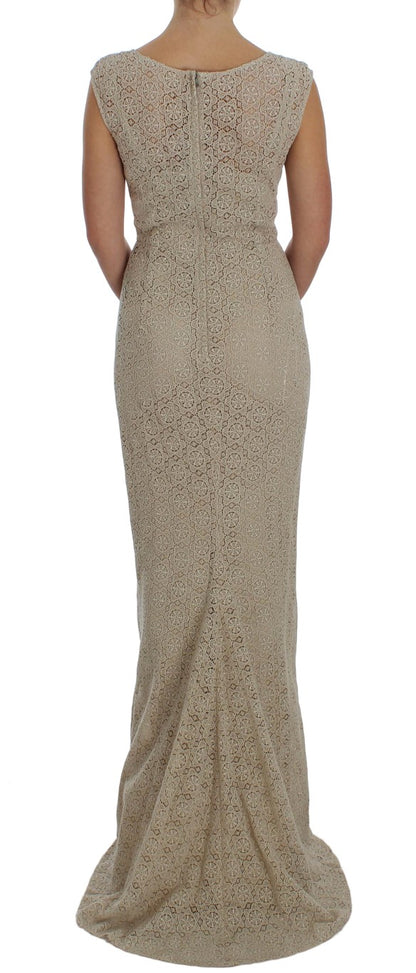  - Elegant Beige Floral Cutout Maxi Dress