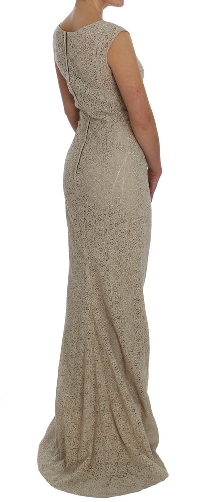  - Elegant Beige Floral Cutout Maxi Dress