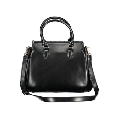 Mario Valentino Black Smooth Leather Handbag with Zip Closure