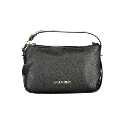 Mario Valentino Black Faux Leather Women Handbag with Gold Hardware
