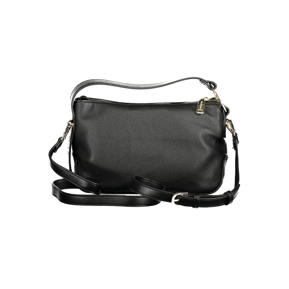 Mario Valentino Black Faux Leather Women Handbag with Gold Hardware