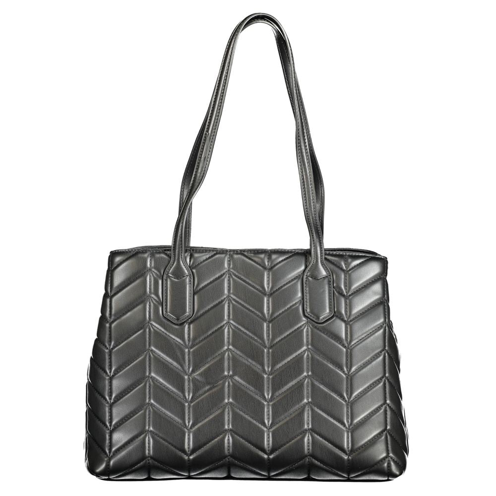 Mario Valentino Black Faux Leather Handbag with Signature Logo