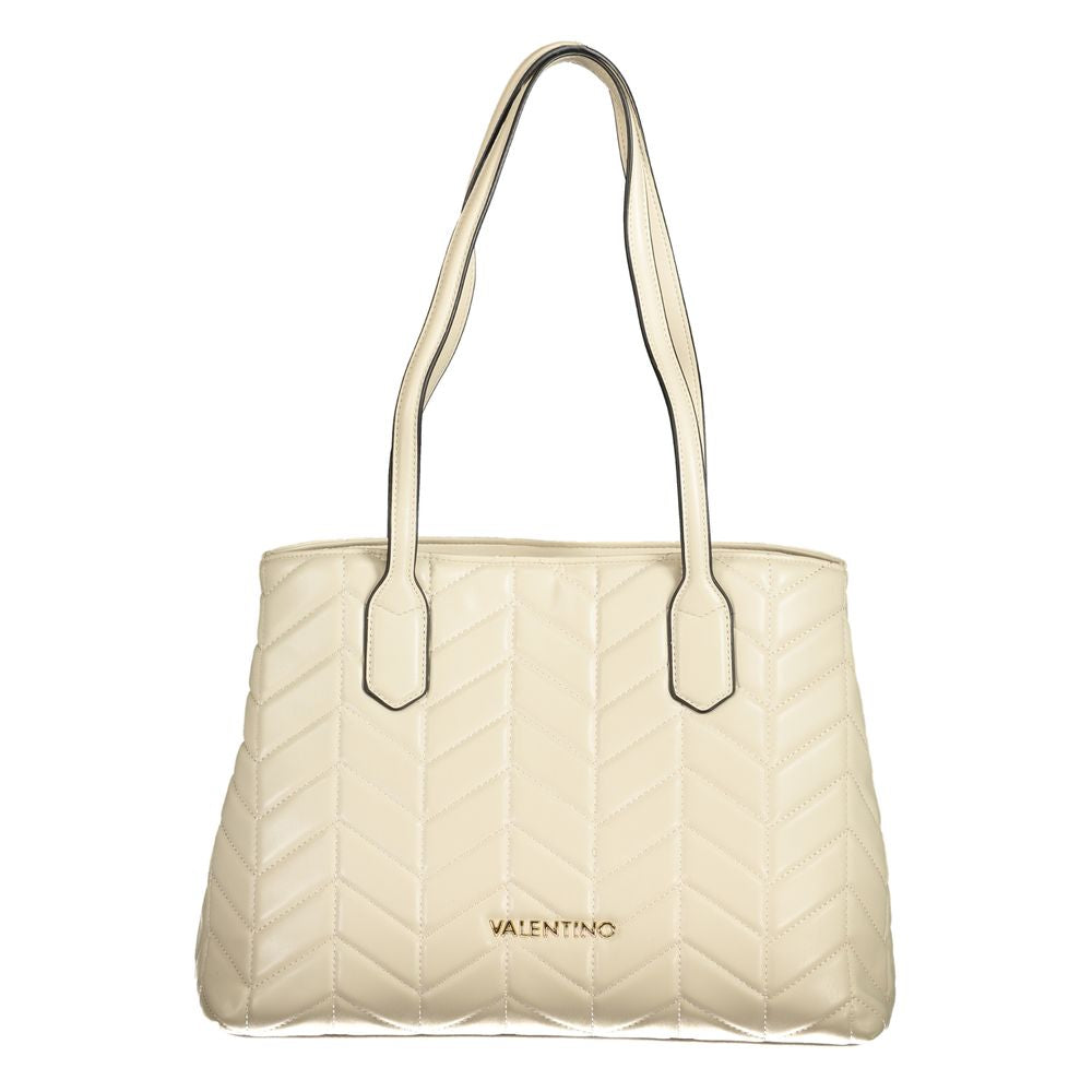 Mario Valentino Beige Faux Leather Handbag with Chic Detailing