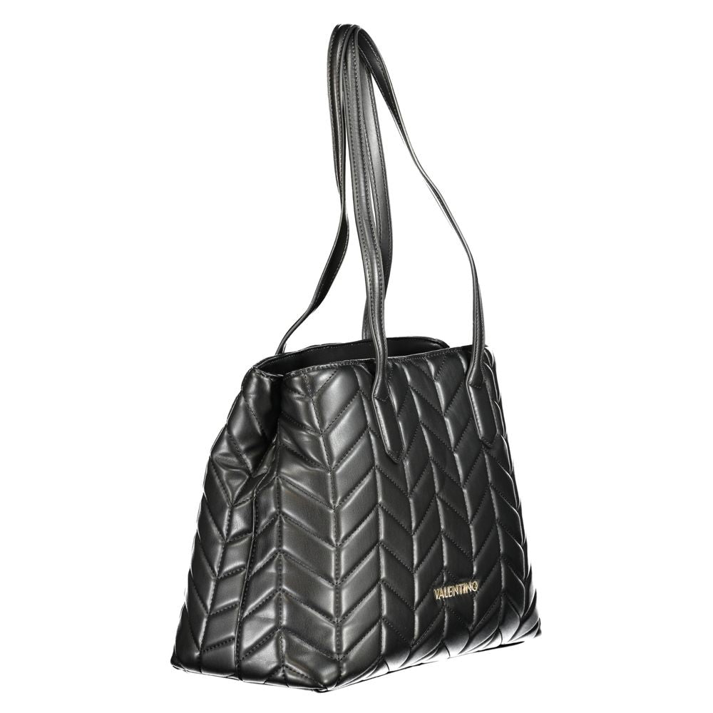 Mario Valentino Black Faux Leather Handbag with Signature Logo