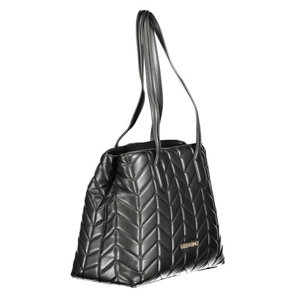 Mario Valentino Black Faux Leather Handbag with Signature Logo