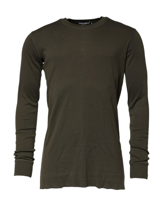 Dolce & Gabbana Dark Green Long Sleeve Crew Neck T-Shirt