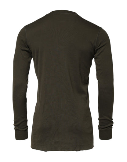 Dolce & Gabbana Dark Green Long Sleeve Crew Neck T-Shirt