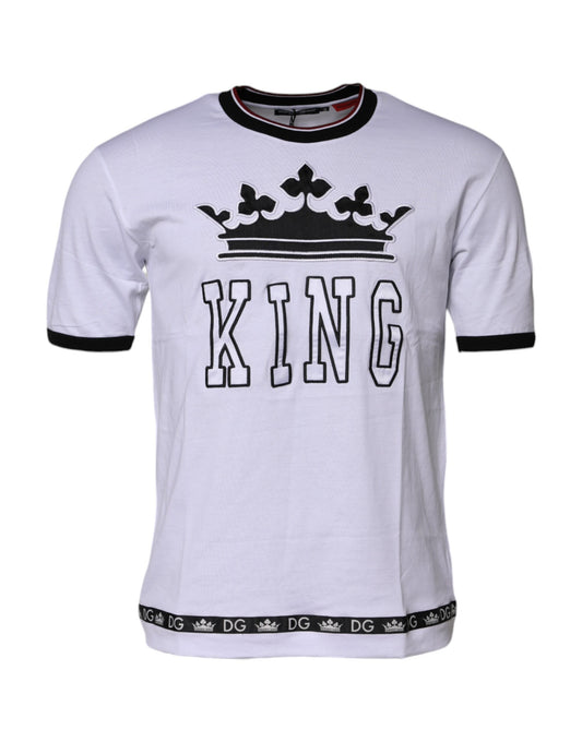 Dolce & Gabbana Crown King Embroidered White Cotton T-shirt