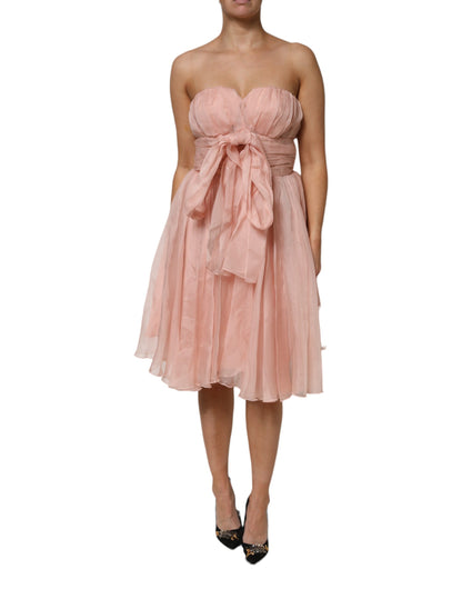 Dolce & Gabbana Pink Silk Chiffon Pleated Midi Dress
