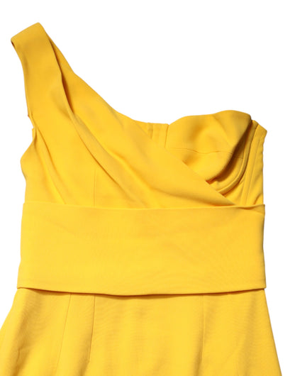 Dolce & Gabbana Yellow One Shoulder Side Slit Midi Dress