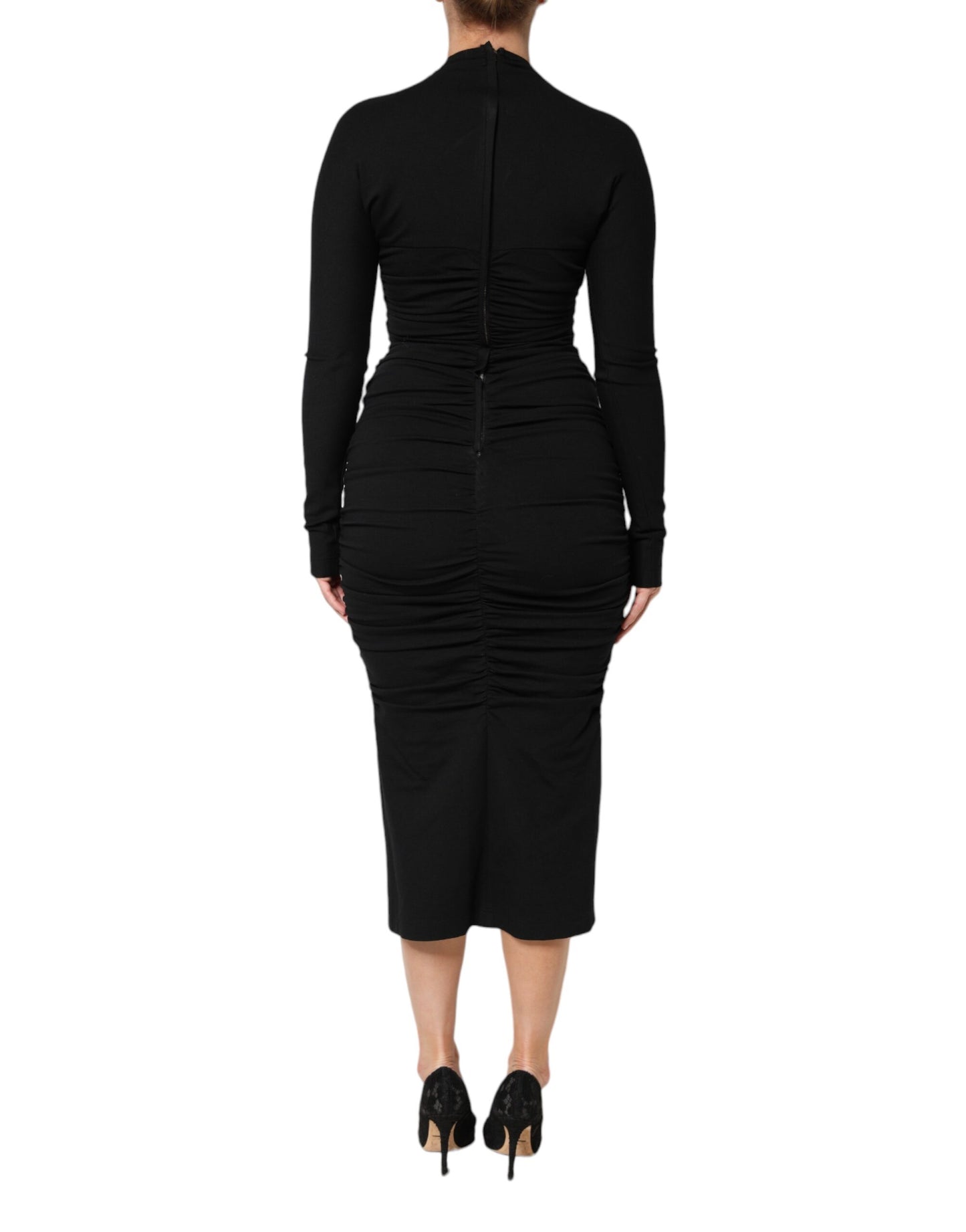 Dolce & Gabbana Black Long Sleeve Sheath Midi Dress