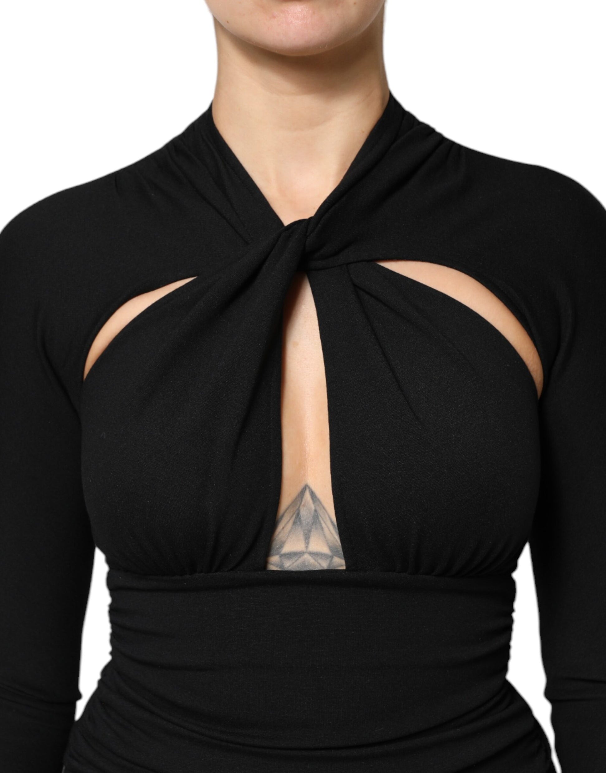Dolce & Gabbana Black Long Sleeve Sheath Midi Dress