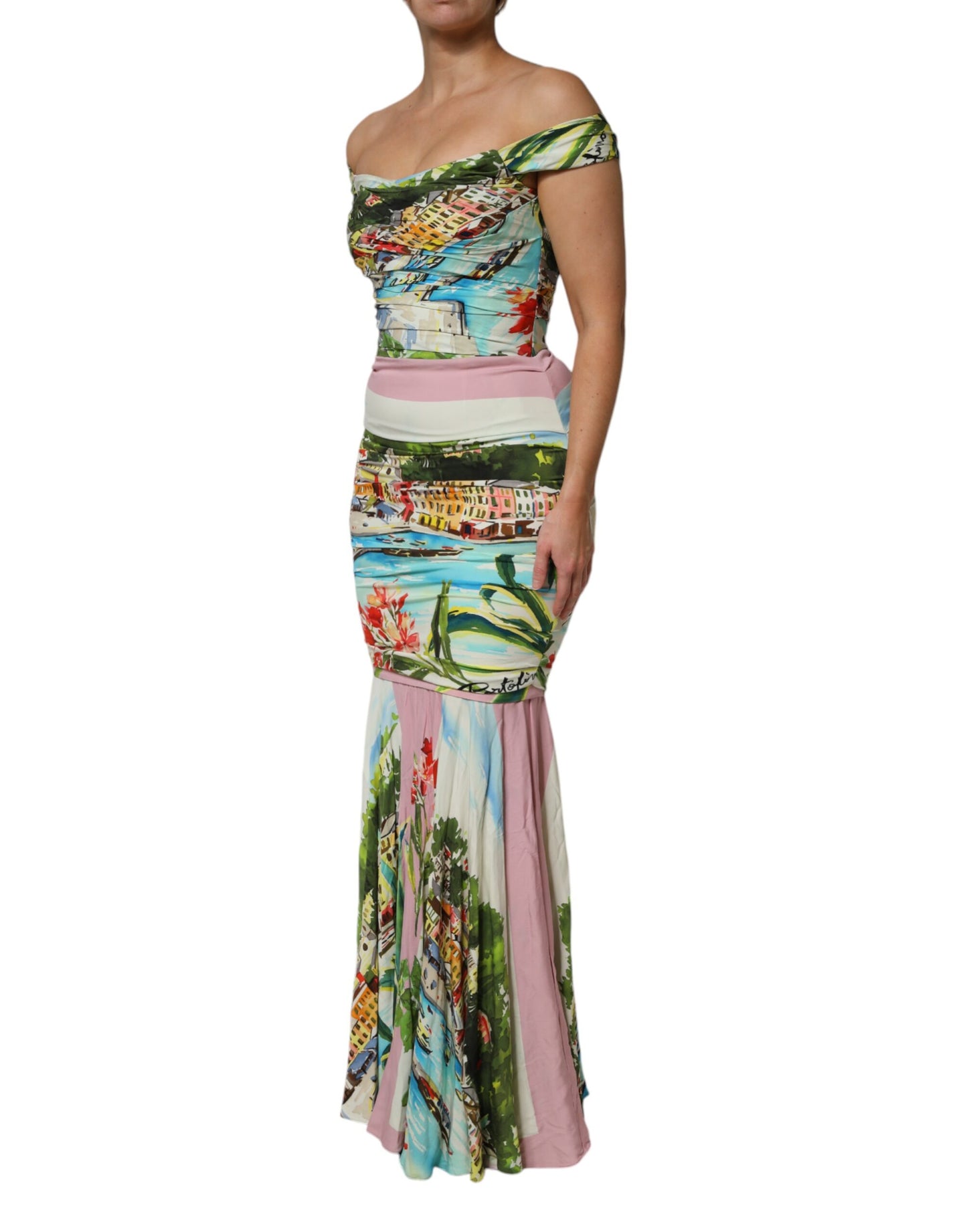 Dolce & Gabbana Multicolour Off Shoulder Long Sheath Dress
