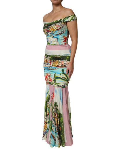 Dolce & Gabbana Multicolour Off Shoulder Long Sheath Dress