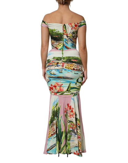 Dolce & Gabbana Multicolour Off Shoulder Long Sheath Dress
