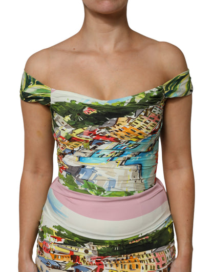 Dolce & Gabbana Multicolour Off Shoulder Long Sheath Dress