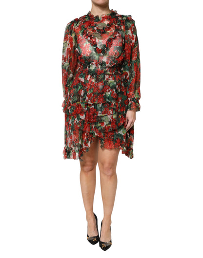 Dolce & Gabbana Multicolour Ruffle Floral Long Sleeves Dress