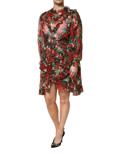 Dolce & Gabbana Multicolour Ruffle Floral Long Sleeves Dress