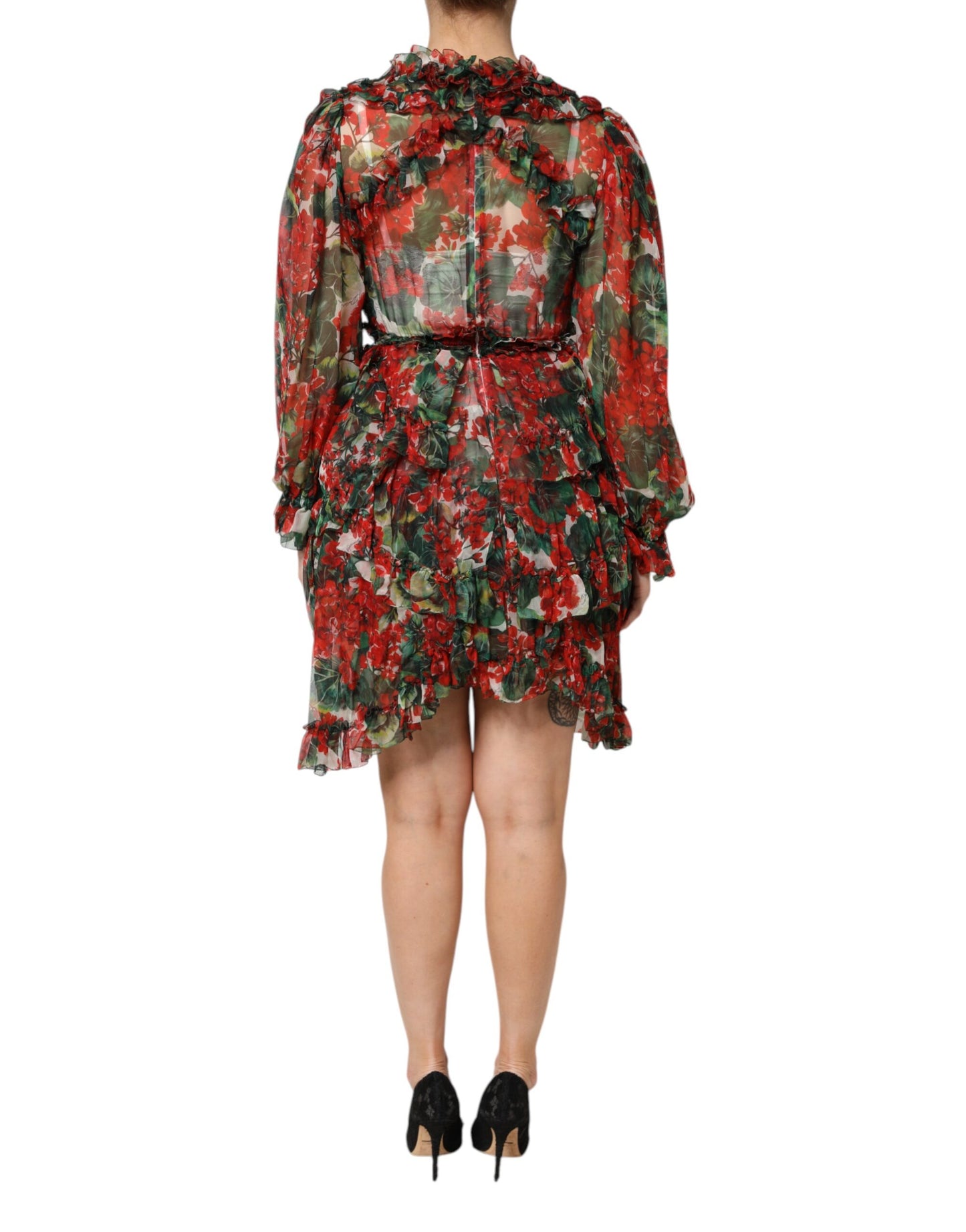 Dolce & Gabbana Multicolour Ruffle Floral Long Sleeves Dress