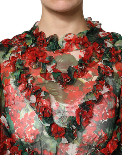 Dolce & Gabbana Multicolour Ruffle Floral Long Sleeves Dress
