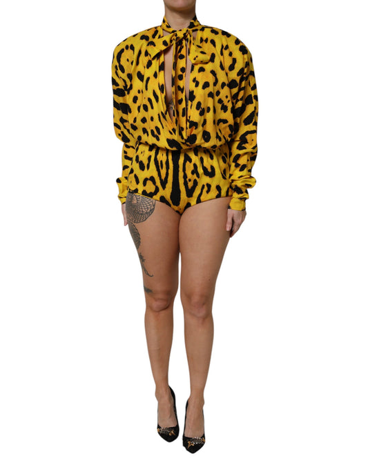 Dolce & Gabbana Yellow Leopard Long Sleeve Playsuit