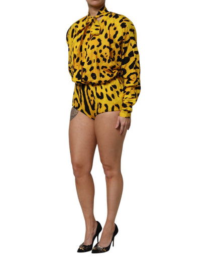 Dolce & Gabbana Yellow Leopard Long Sleeve Playsuit