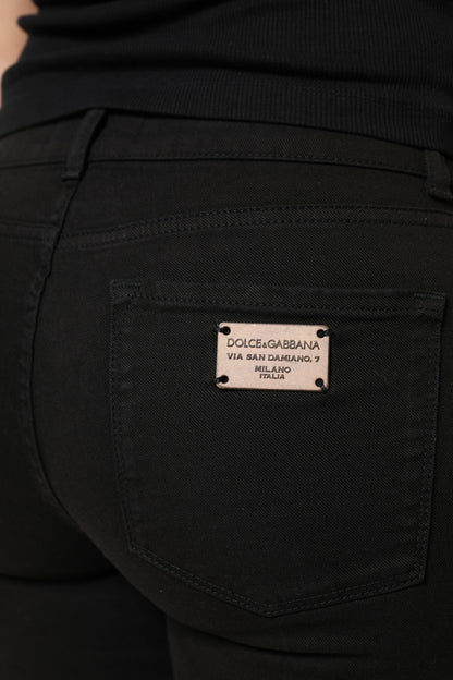 Dolce & Gabbana Black Cotton Logo Mid Waist Skinny Jeans