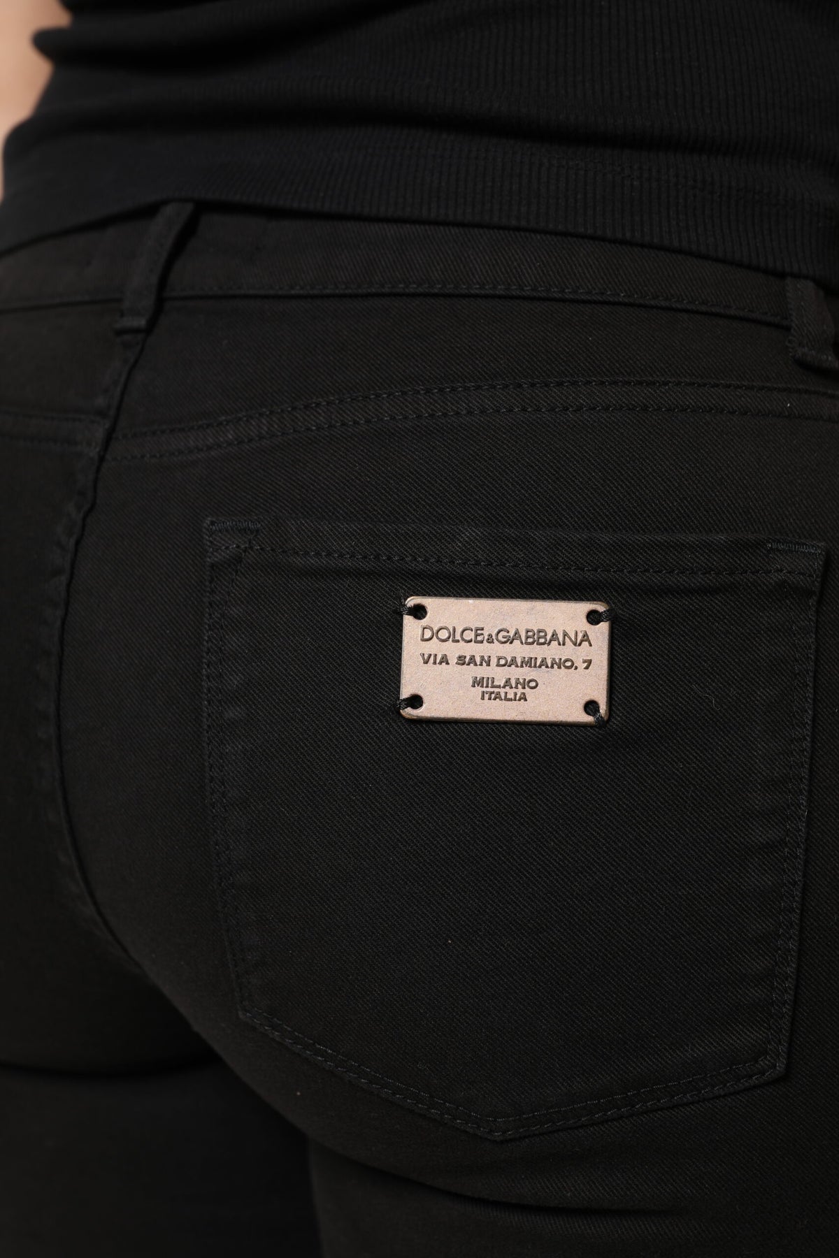 Dolce & Gabbana Black Cotton Logo Mid Waist Skinny Jeans
