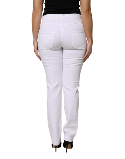 Dolce & Gabbana White Floral Sequined Denim Jeans