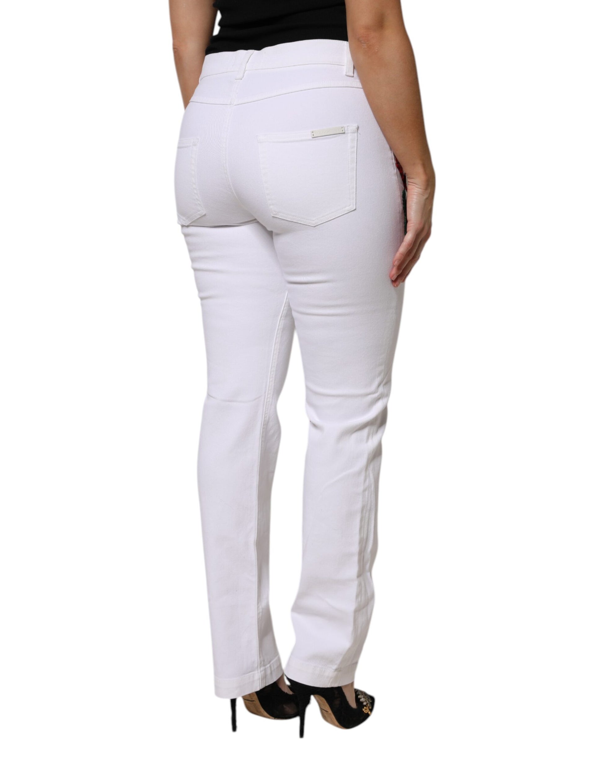 Dolce & Gabbana White Floral Sequined Denim Jeans