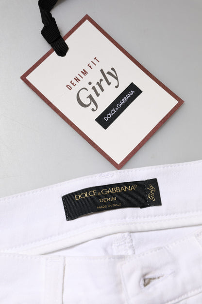 Dolce & Gabbana White Floral Sequined Denim Jeans
