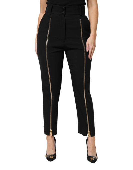 Dolce & Gabbana Black Virgin Wool High Waist Tapered Pants
