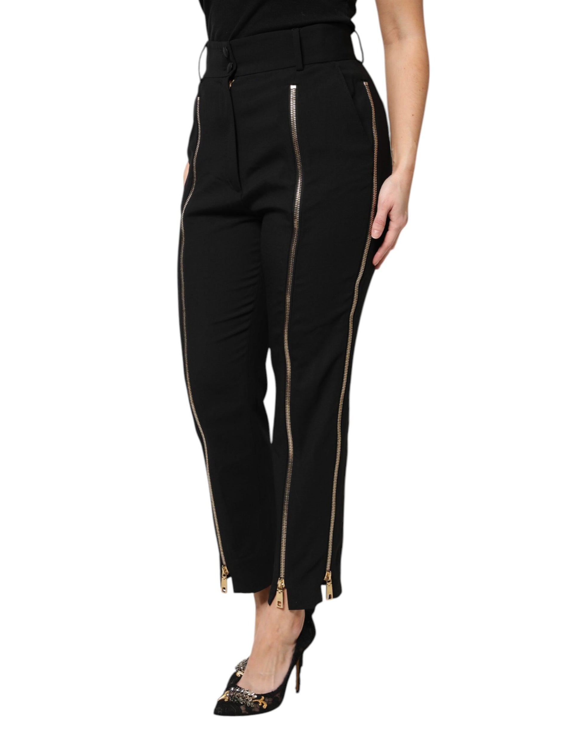 Dolce & Gabbana Black Virgin Wool High Waist Tapered Pants
