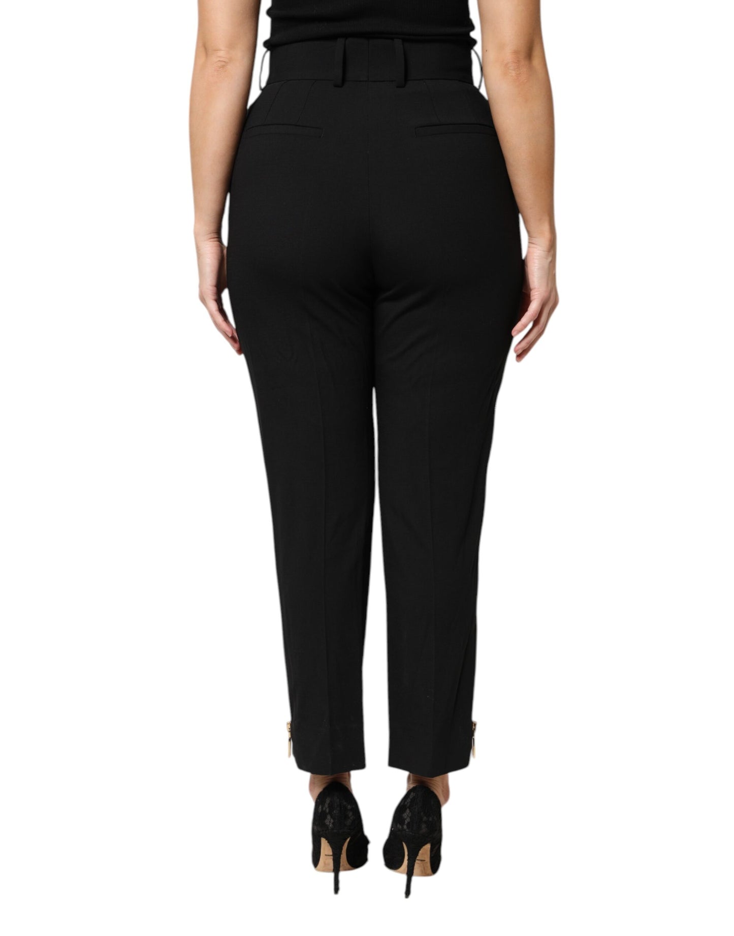 Dolce & Gabbana Black Virgin Wool High Waist Tapered Pants