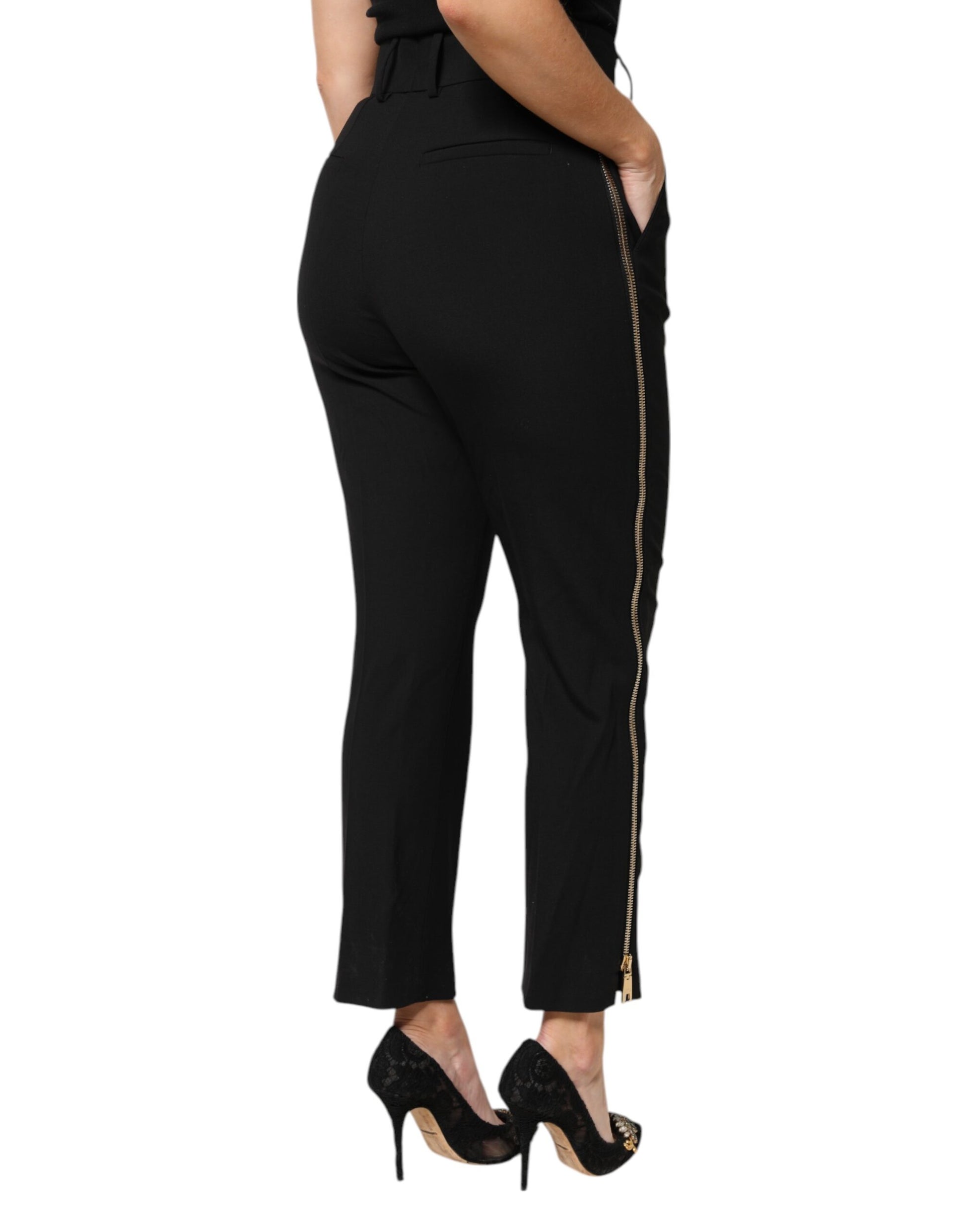 Dolce & Gabbana Black Virgin Wool High Waist Tapered Pants