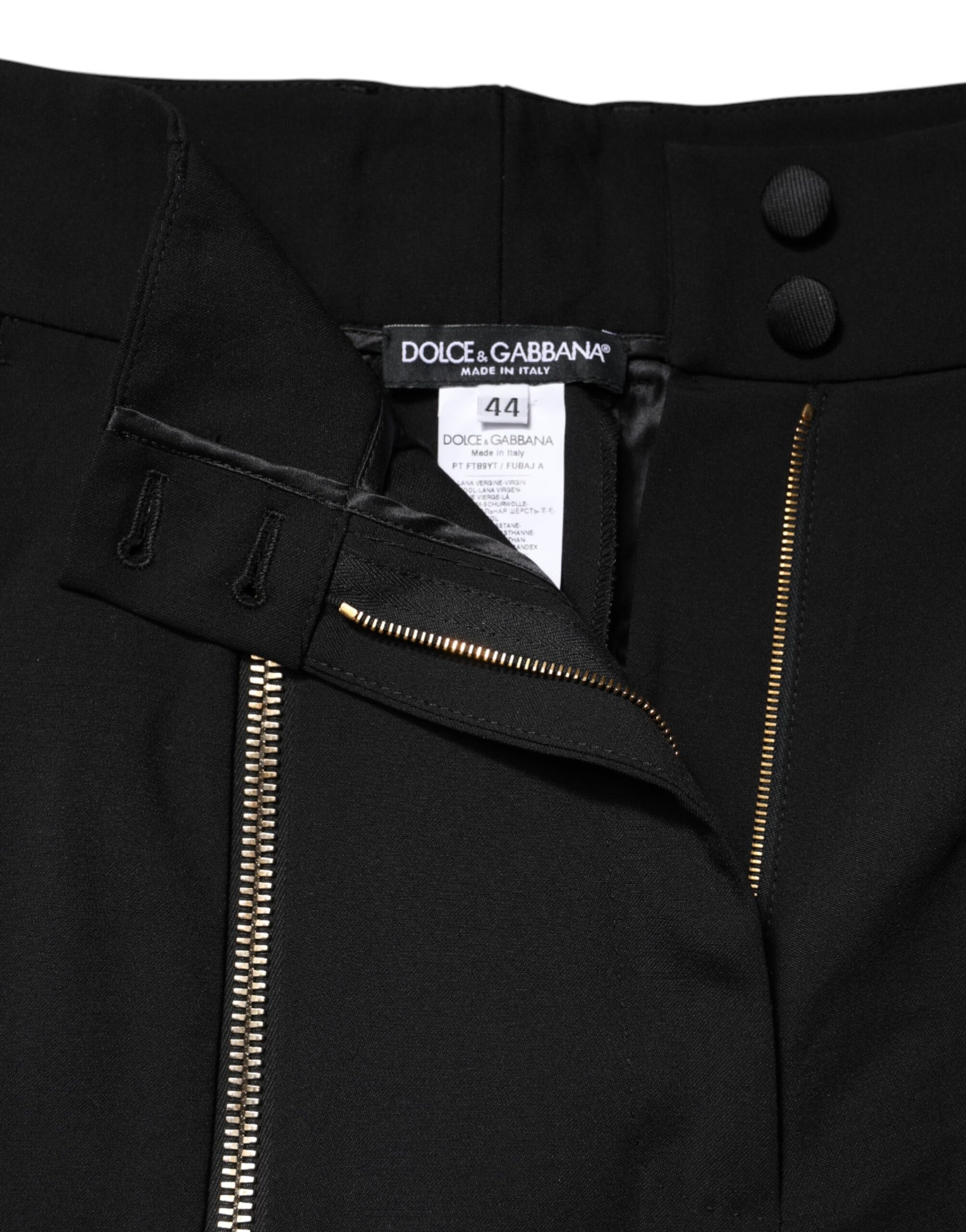 Dolce & Gabbana Black Virgin Wool High Waist Tapered Pants