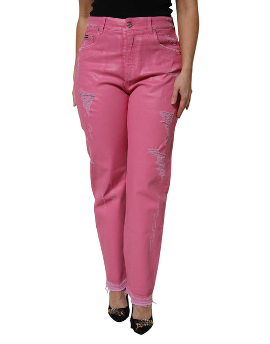 Dolce & Gabbana Pink Tattered Denim Jeans