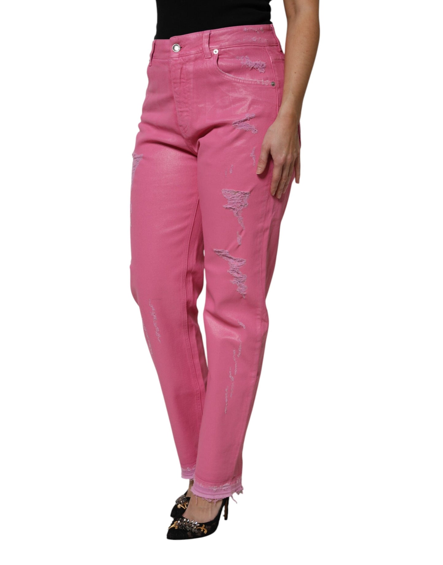 Dolce & Gabbana Pink Tattered Denim Jeans