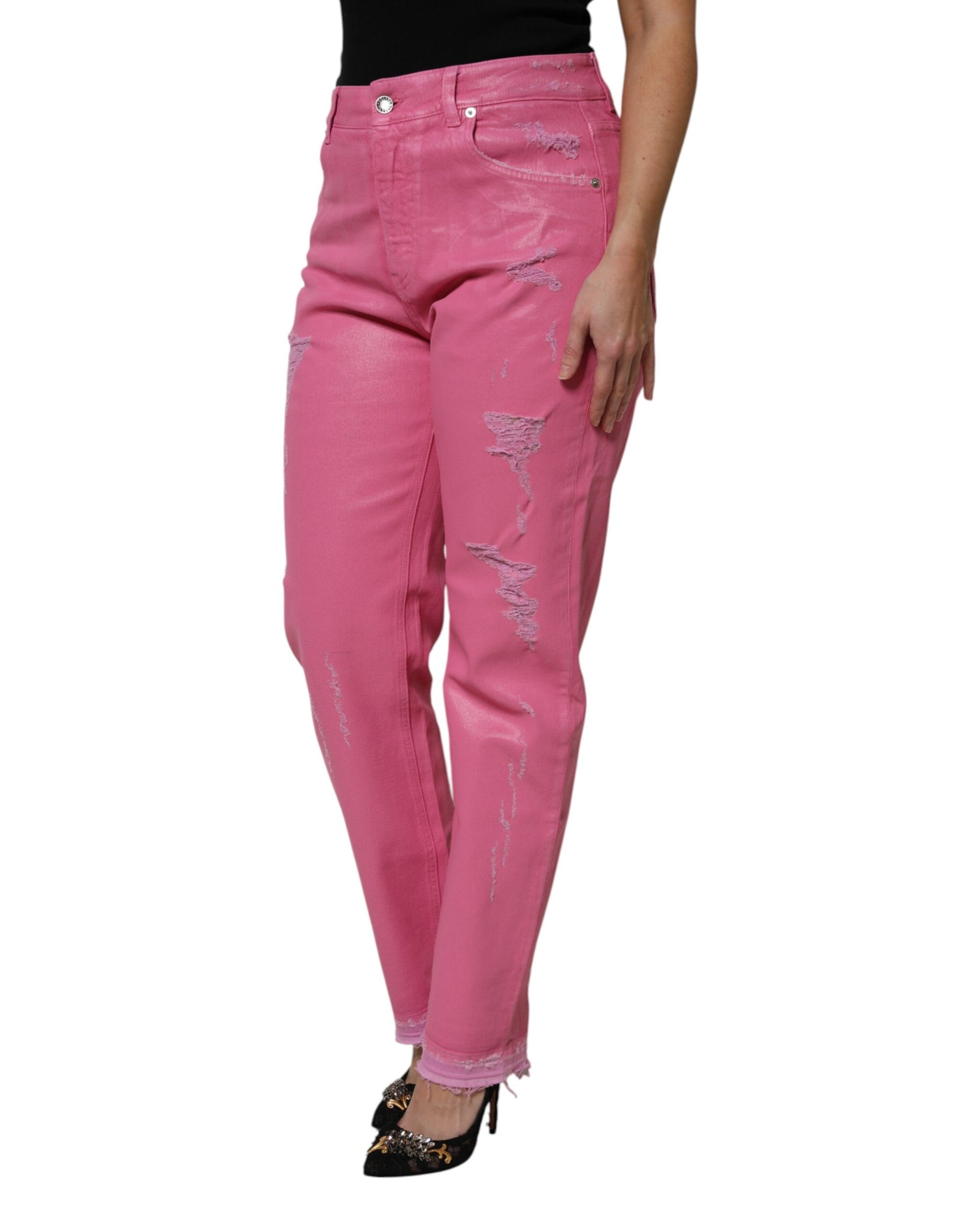 Dolce & Gabbana Pink Tattered Denim Jeans