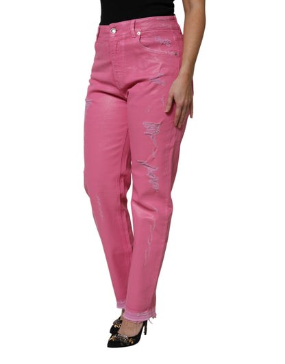 Dolce & Gabbana Pink Tattered Denim Jeans