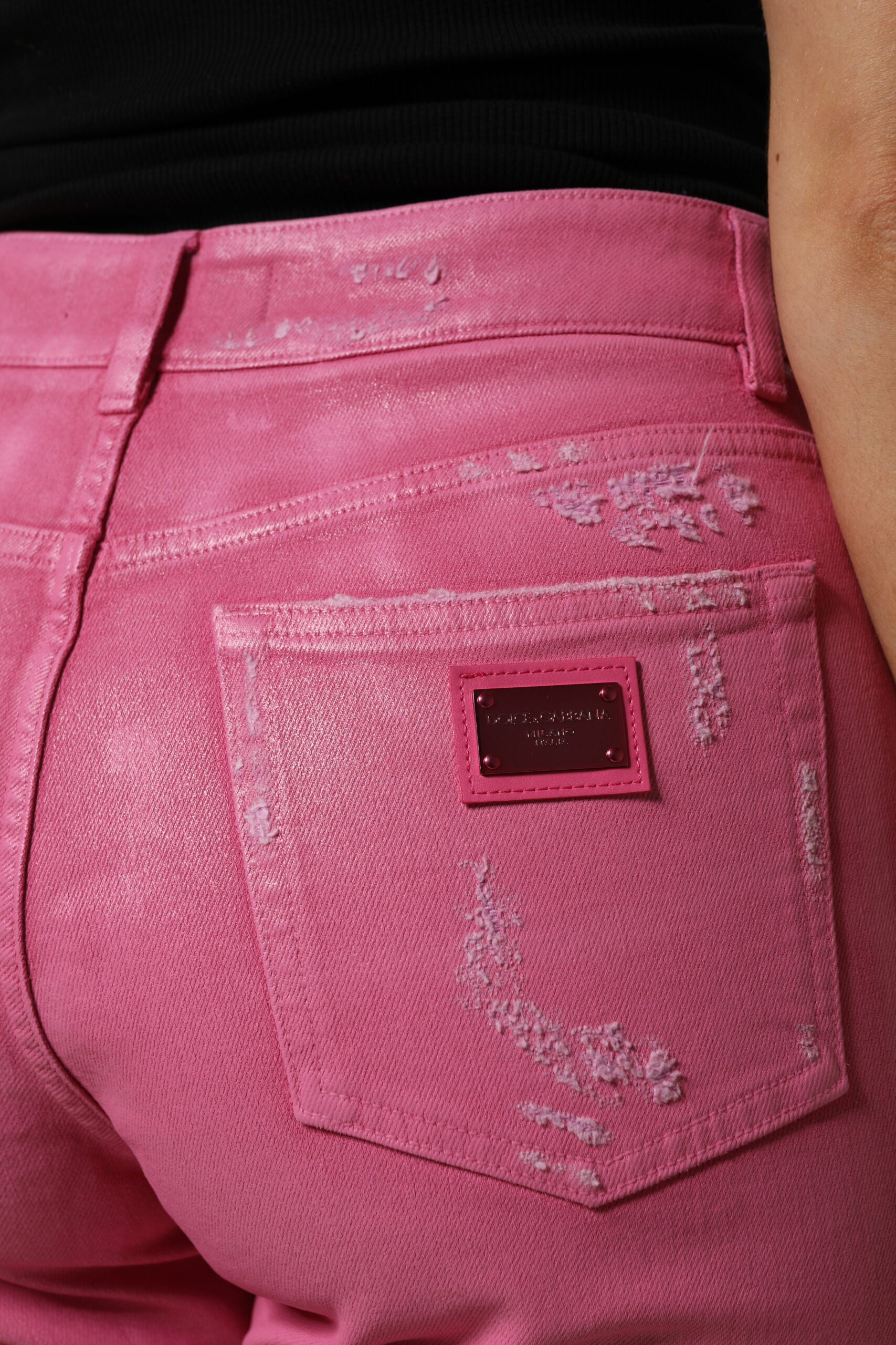 Dolce & Gabbana Pink Tattered Denim Jeans