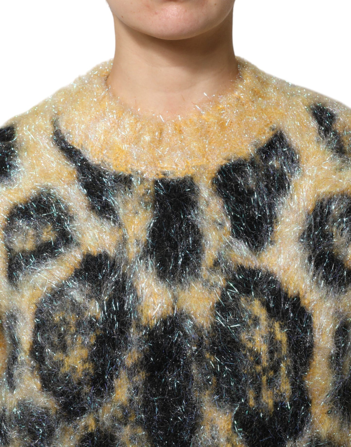 Dolce & Gabbana Leopard Mohair Crew Neck Sweater