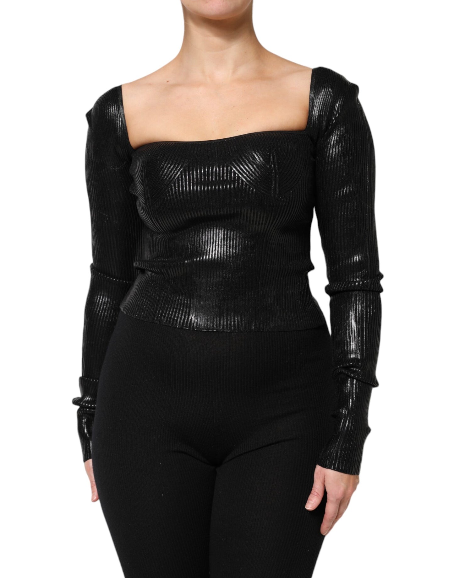 Dolce & Gabbana Black Viscose Fitted Long Sleeve Blouse
