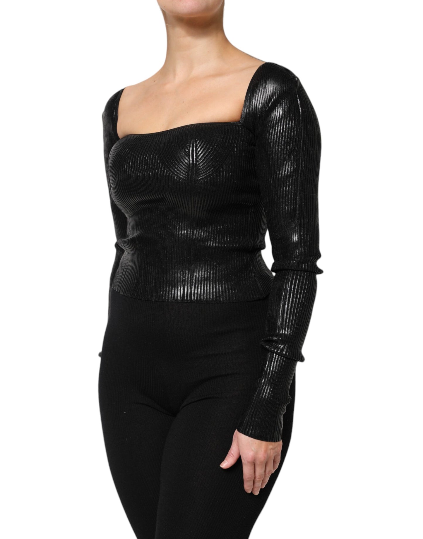 Dolce & Gabbana Black Viscose Fitted Long Sleeve Blouse